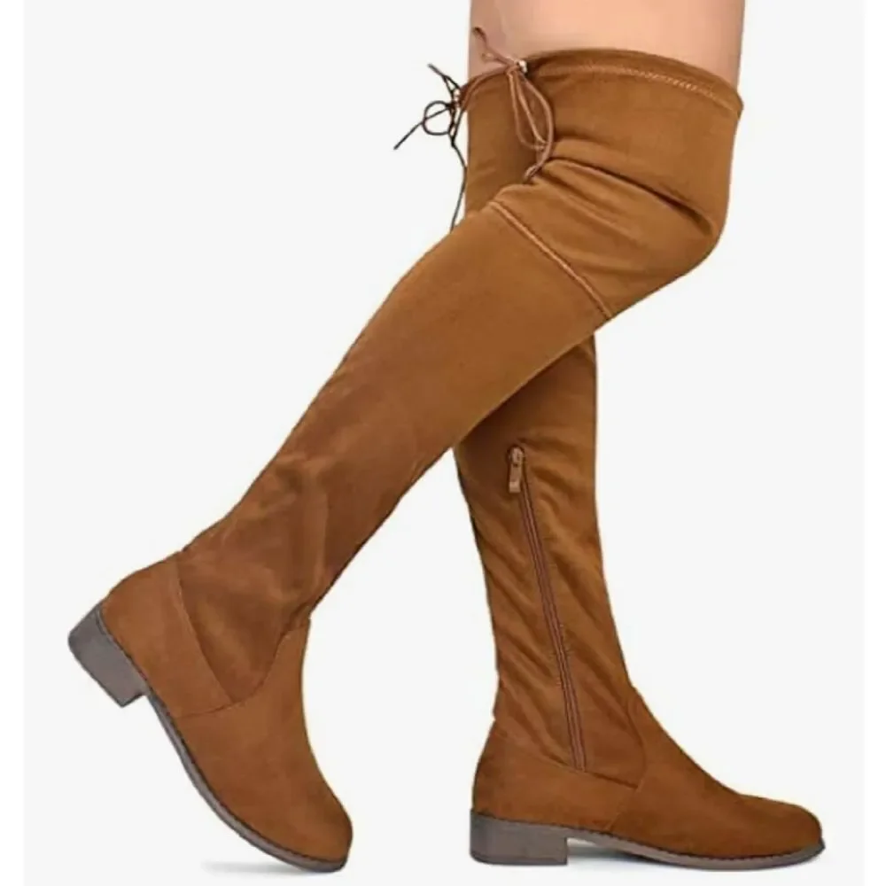 Nature Breeze Tan Vegan Suede Side Zip Boho Thigh High Boots SZ‎ 8 Festival
